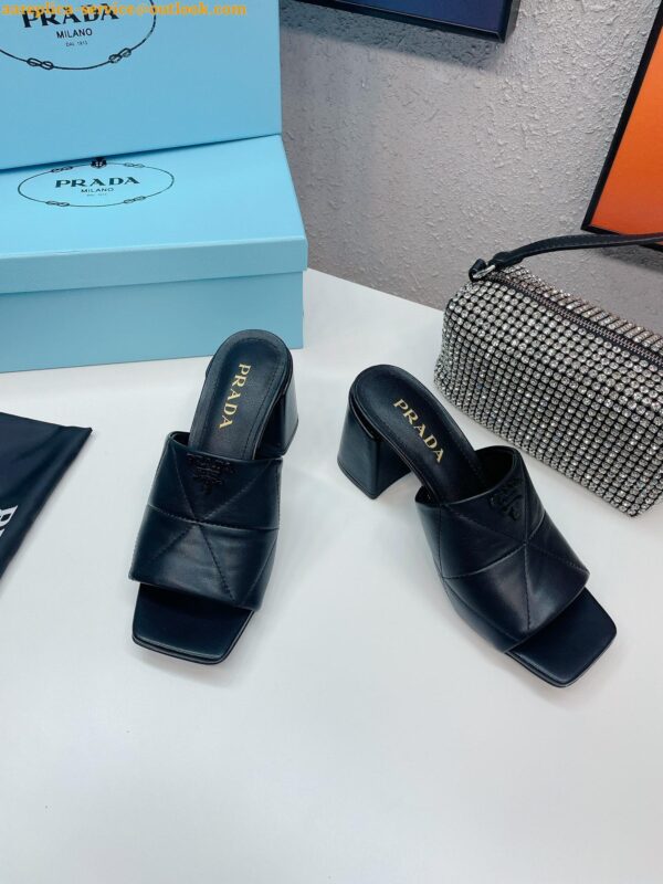 Replica Prada Heeled Slide Sandals 65mm In Black Nappa Leather 10