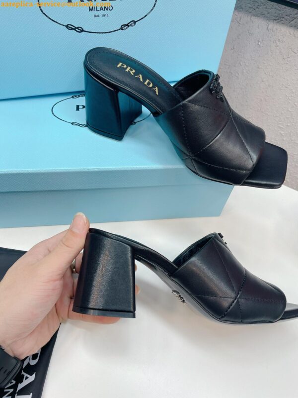 Replica Prada Heeled Slide Sandals 65mm In Black Nappa Leather 11