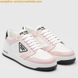 Replica Prada District Sneakers in White and Pink Calfskin