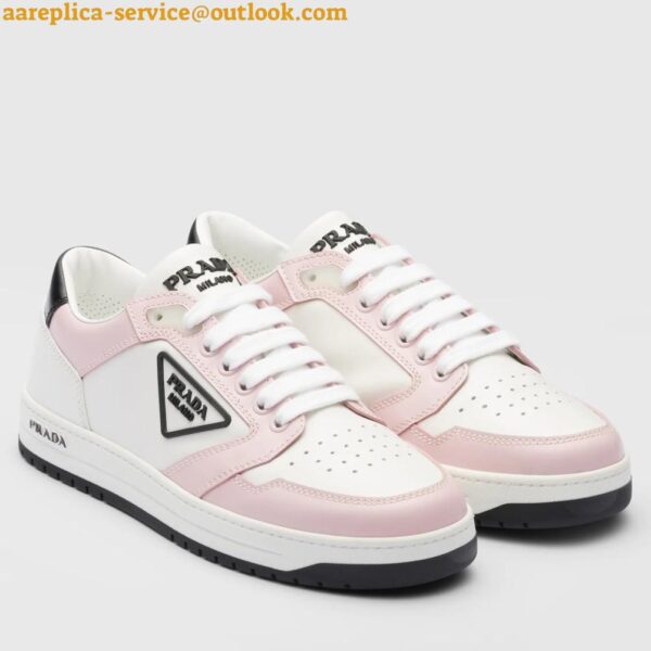 Replica Prada District Sneakers in White and Pink Calfskin 4