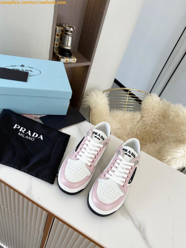 Replica Prada District Sneakers in White and Pink Calfskin 6