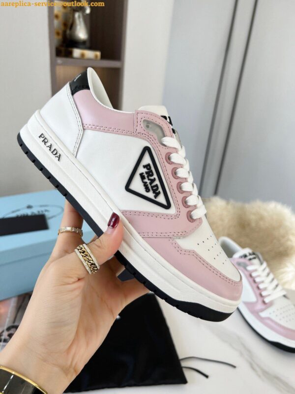 Replica Prada District Sneakers in White and Pink Calfskin 7