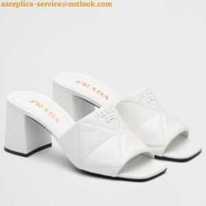 Replica Prada Heeled Slide Sandals 65mm In White Nappa Leather