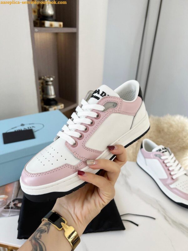 Replica Prada District Sneakers in White and Pink Calfskin 9