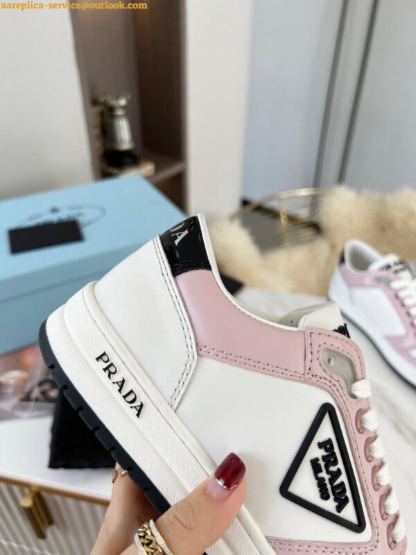 Replica Prada District Sneakers in White and Pink Calfskin 12