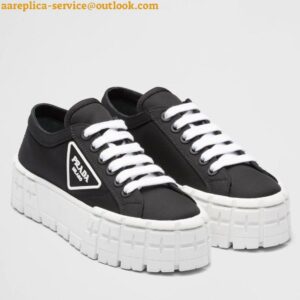 Replica Prada Double Wheel Sneakers In Black Nylon Gabardine