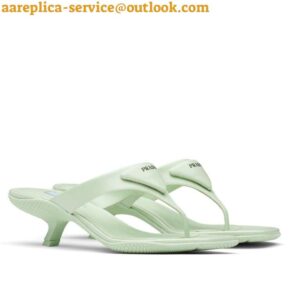 Replica Prada Heeled Thong Sandals In Aqua Brushed Leather