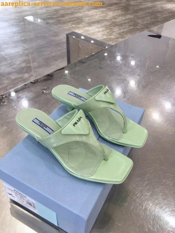 Replica Prada Heeled Thong Sandals In Aqua Brushed Leather 6