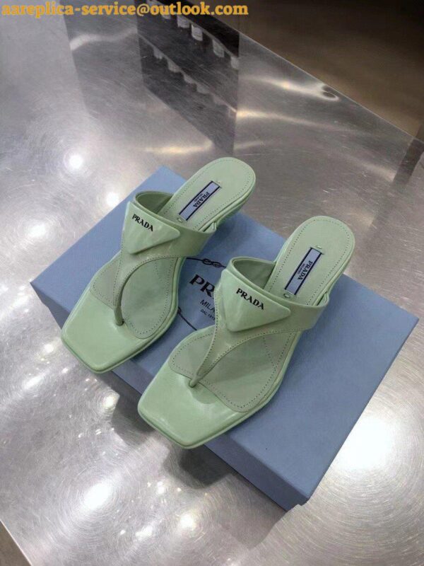 Replica Prada Heeled Thong Sandals In Aqua Brushed Leather 7