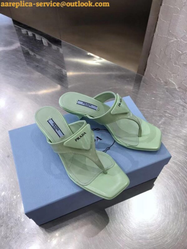 Replica Prada Heeled Thong Sandals In Aqua Brushed Leather 8