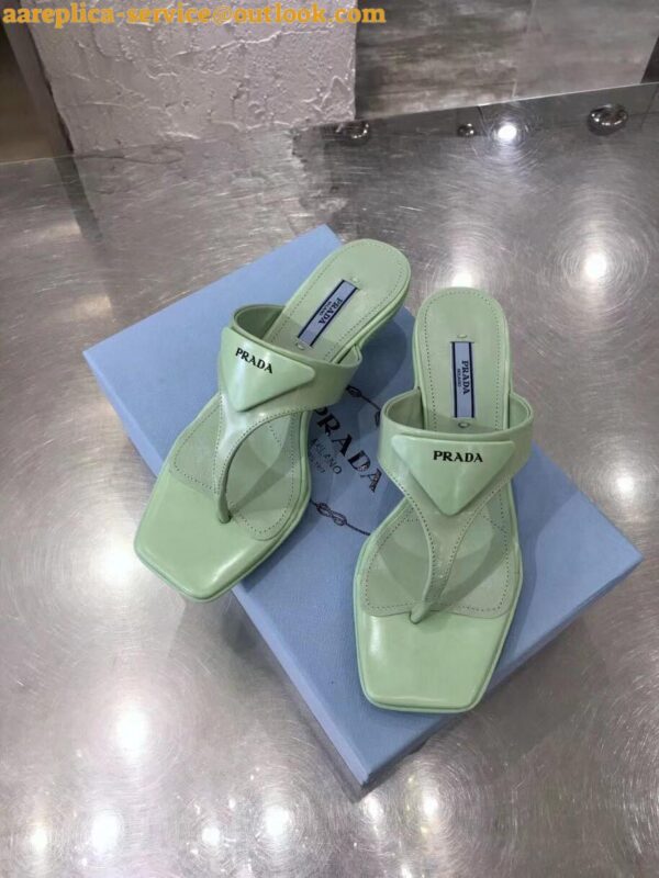 Replica Prada Heeled Thong Sandals In Aqua Brushed Leather 9