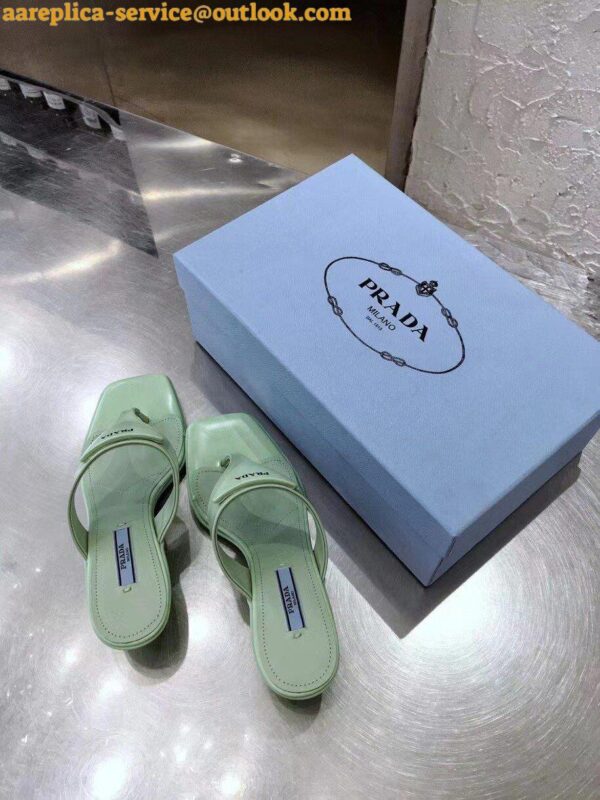 Replica Prada Heeled Thong Sandals In Aqua Brushed Leather 10