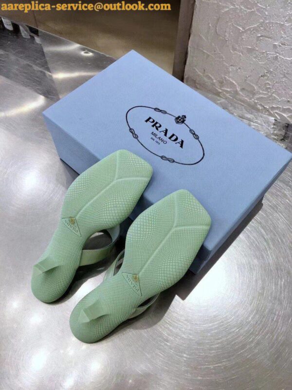 Replica Prada Heeled Thong Sandals In Aqua Brushed Leather 11