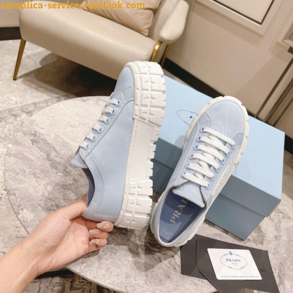 Replica Prada Double Wheel Sneakers In Blue Nylon Gabardine 10