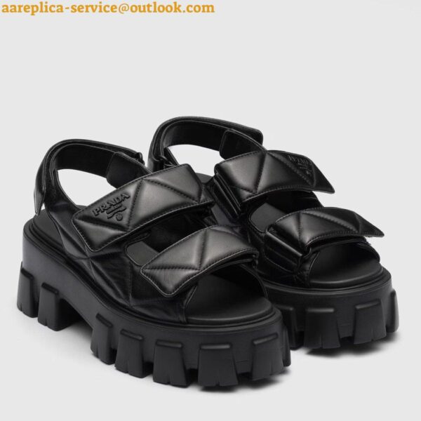 Replica Prada Monolith Flatform Sandals in Black Nappa Leather 3