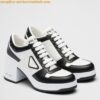 Replica Prada Downtown High-heeled Sneakers In White Leather 2