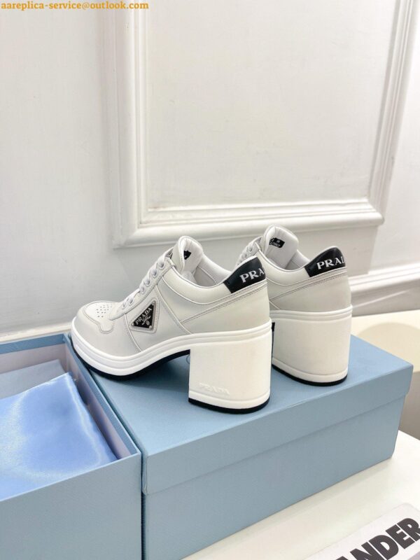 Replica Prada Downtown High-heeled Sneakers In White Leather 3