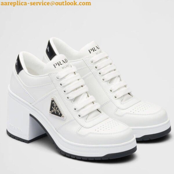 Replica Prada Downtown High-heeled Sneakers In White Leather 6