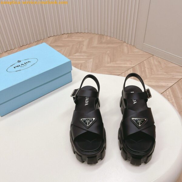 Replica Prada Monolith Padded Sandals In Black Nappa Leather 5