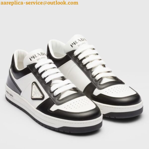 Replica Prada Downtown Sneakers in White and Black Calfskin 3