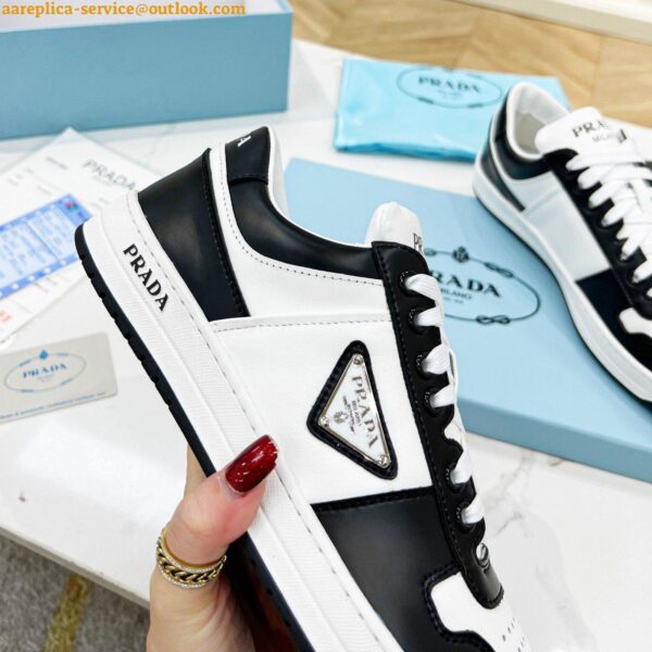 Replica Prada Downtown Sneakers in White and Black Calfskin 6