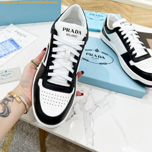 Replica Prada Downtown Sneakers in White and Black Calfskin 11