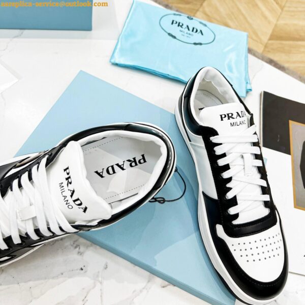 Replica Prada Downtown Sneakers in White and Black Calfskin 12