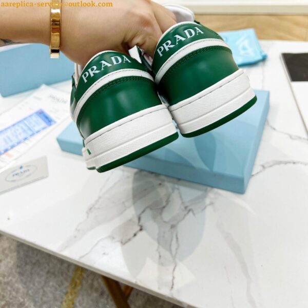 Replica Prada Downtown Sneakers in White and Green Calfskin 7