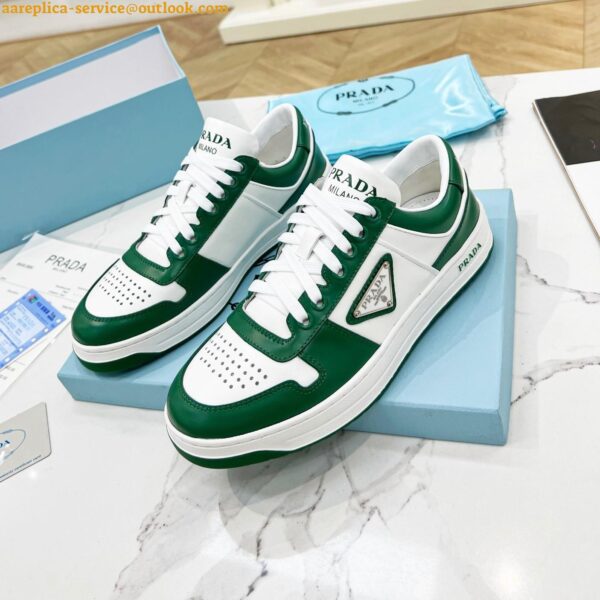 Replica Prada Downtown Sneakers in White and Green Calfskin 8