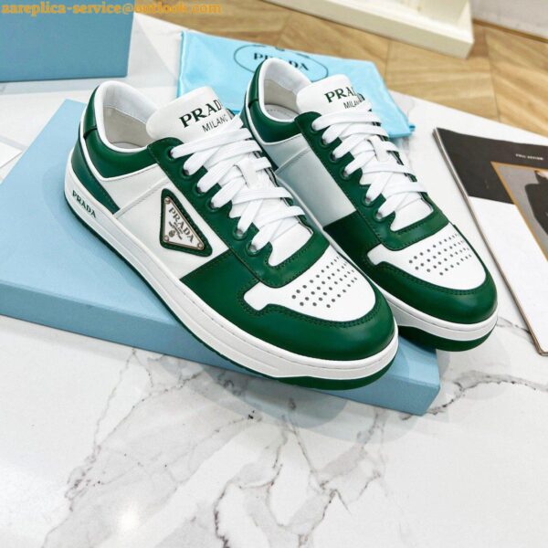 Replica Prada Downtown Sneakers in White and Green Calfskin 9