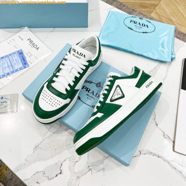 Replica Prada Downtown Sneakers in White and Green Calfskin 10