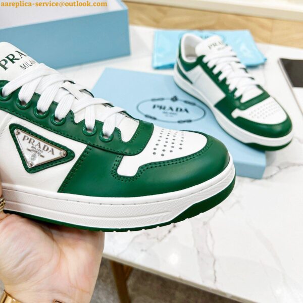 Replica Prada Downtown Sneakers in White and Green Calfskin 11