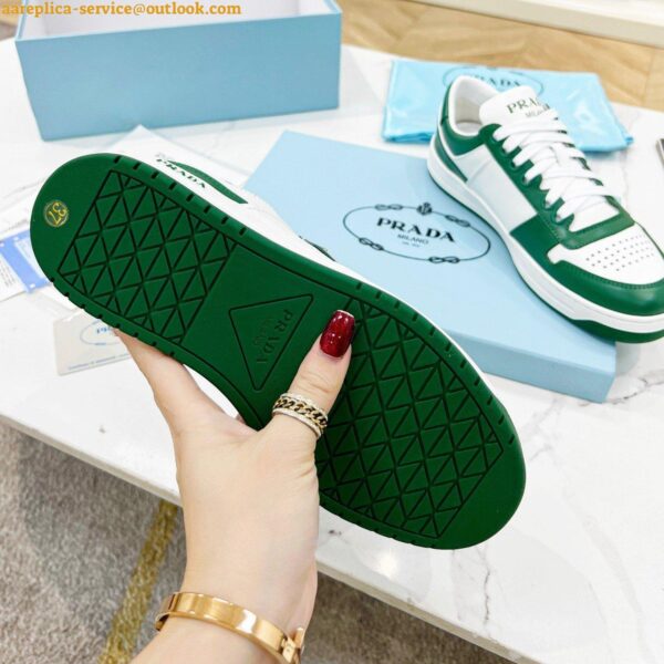 Replica Prada Downtown Sneakers in White and Green Calfskin 12