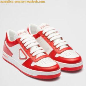 Replica Prada Downtown Sneakers in White and Red Calfskin