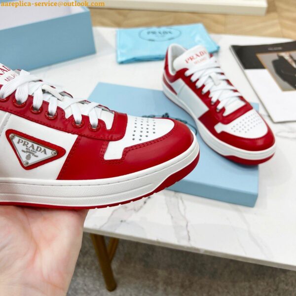 Replica Prada Downtown Sneakers in White and Red Calfskin 4