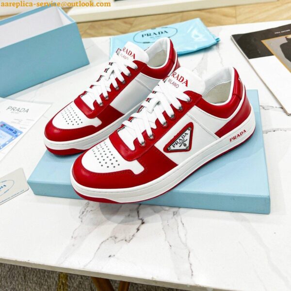 Replica Prada Downtown Sneakers in White and Red Calfskin 5