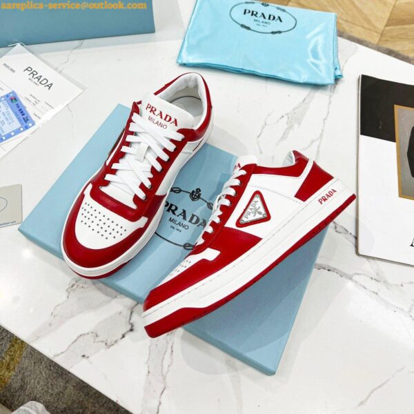 Replica Prada Downtown Sneakers in White and Red Calfskin 6