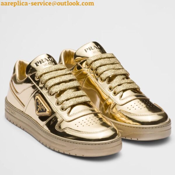 Replica Prada Women's Downtown Sneakers In Gold Metallic Leather 3