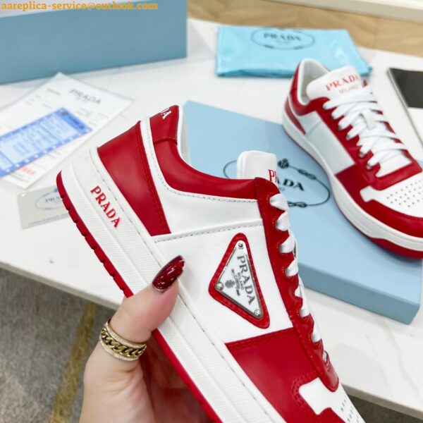 Replica Prada Downtown Sneakers in White and Red Calfskin 9