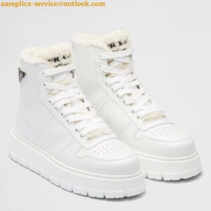 Replica Prada Women's High-top Sneakers in Leather and Shearling