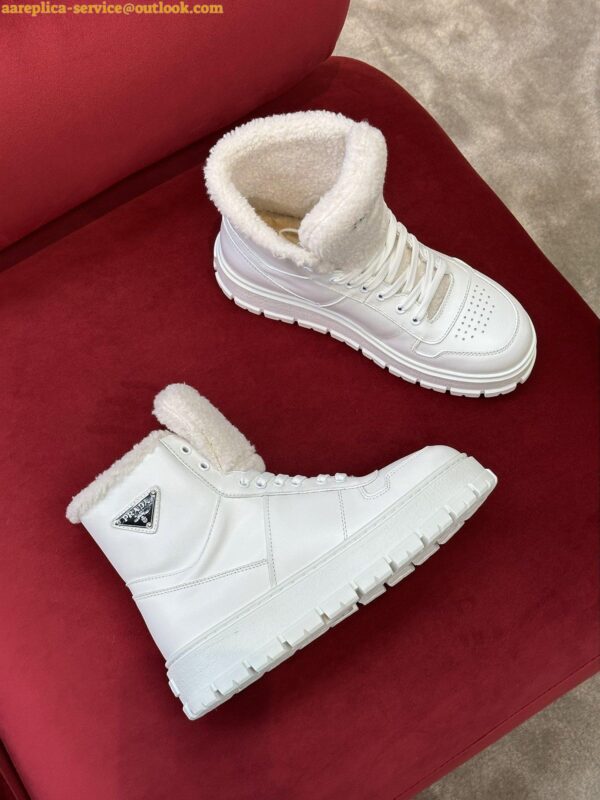 Replica Prada Women's High-top Sneakers in Leather and Shearling 8