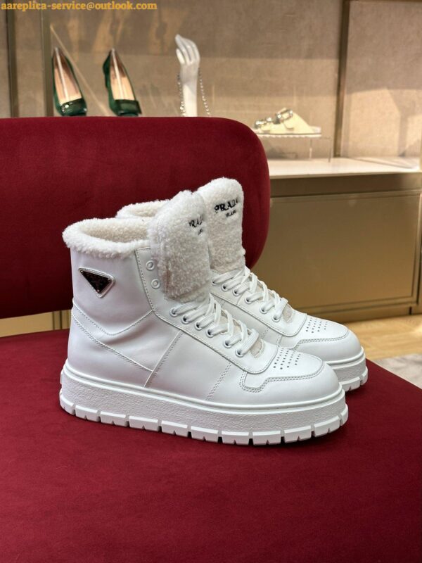 Replica Prada Women's High-top Sneakers in Leather and Shearling 9