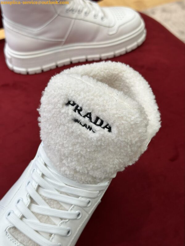 Replica Prada Women's High-top Sneakers in Leather and Shearling 11