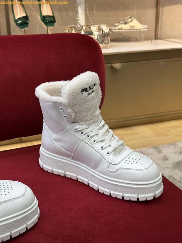 Replica Prada Women's High-top Sneakers in Leather and Shearling 12