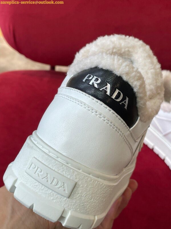 Replica Prada Women's Low-top Sneakers in Leather and Shearling 5