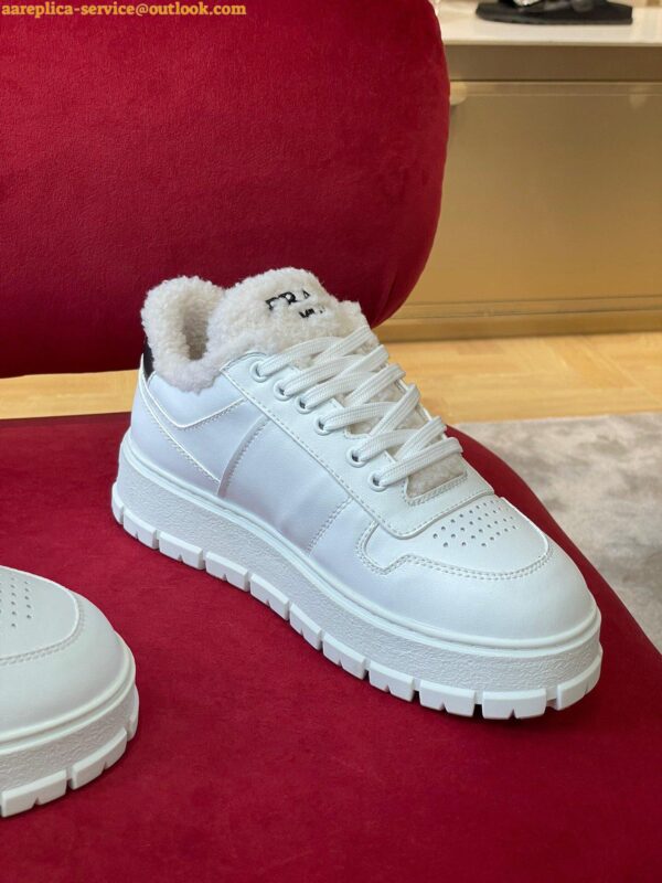 Replica Prada Women's Low-top Sneakers in Leather and Shearling 8