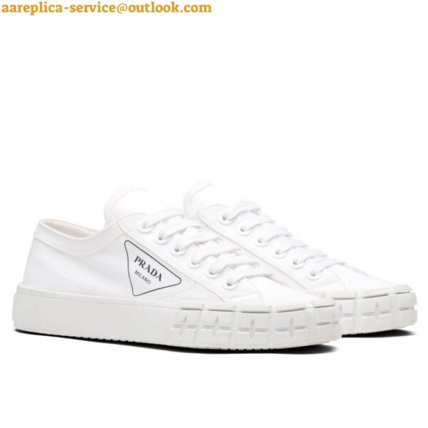 Replica Prada Women's Low-top Sneakers In White Gabardine Fabric 3