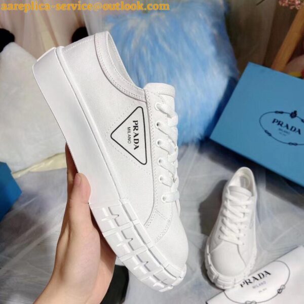 Replica Prada Women's Low-top Sneakers In White Gabardine Fabric 6