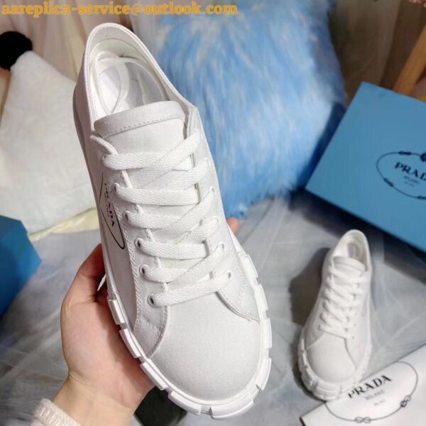 Replica Prada Women's Low-top Sneakers In White Gabardine Fabric 7