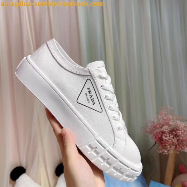 Replica Prada Women's Low-top Sneakers In White Gabardine Fabric 8